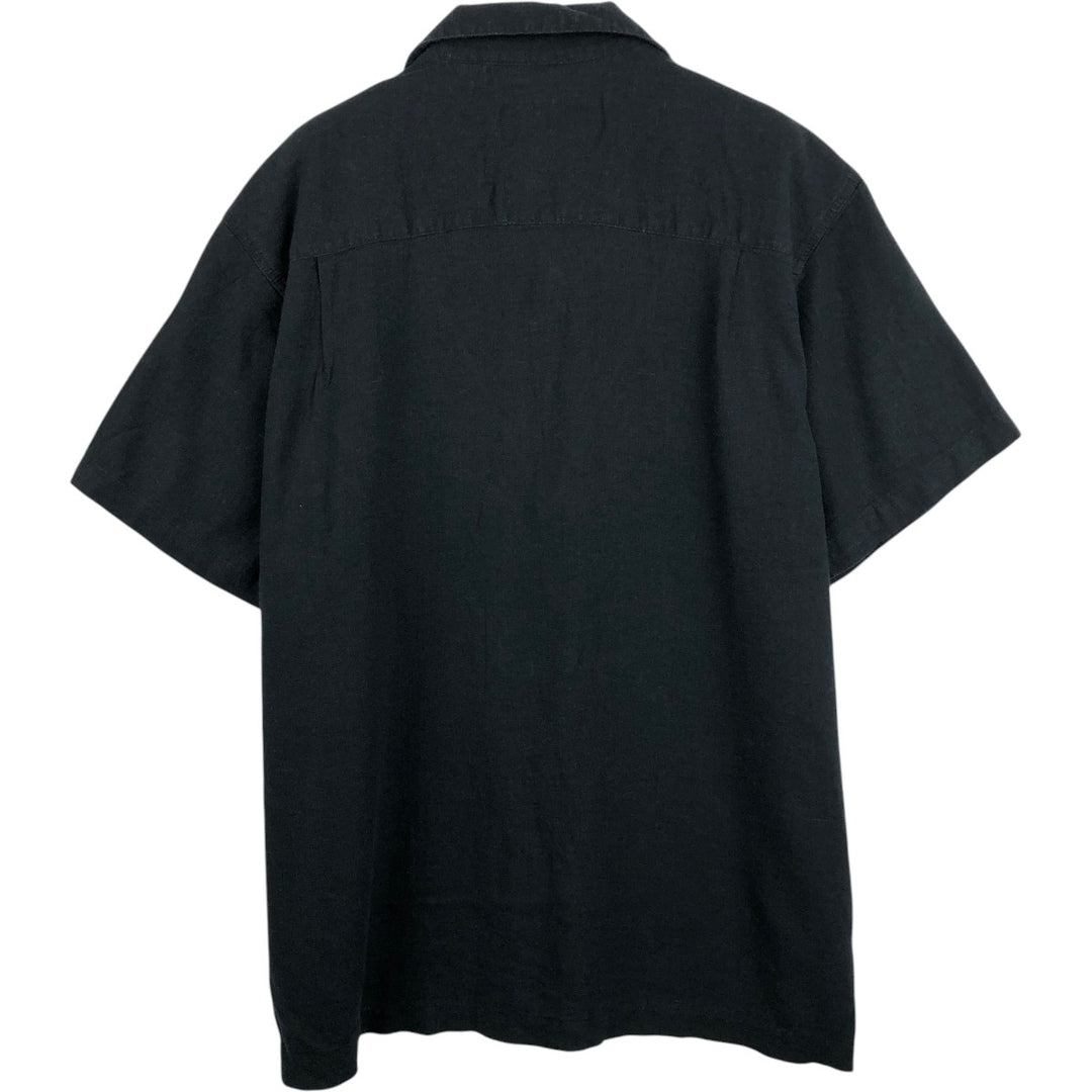 Haggar Diamond Pattern Short-Sleeve Open-Collar Linen Shirt, Men's Size L (Equivalent), Boxy Shirt linen black type Vintage Second Hand