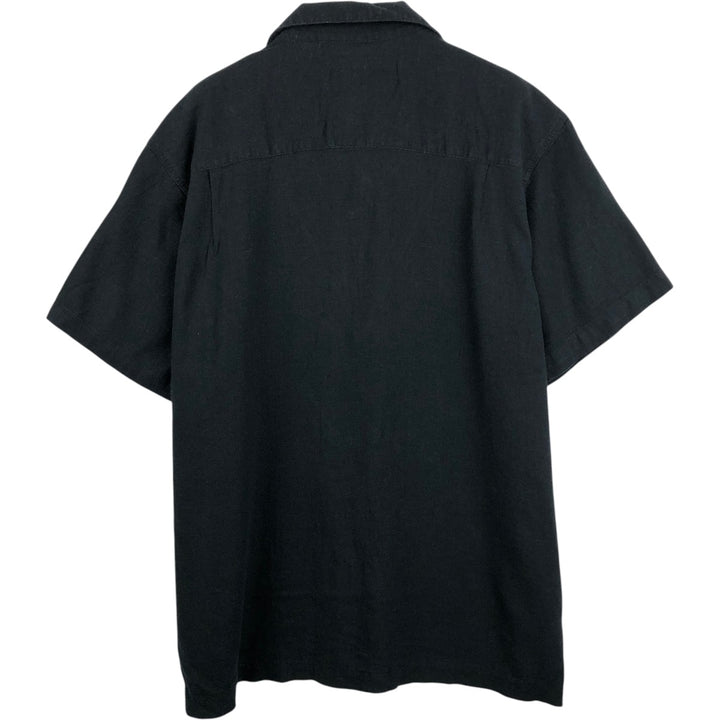 Haggar Diamond Pattern Short-Sleeve Open-Collar Linen Shirt, Men's Size L (Equivalent), Boxy Shirt linen black type Vintage Second Hand