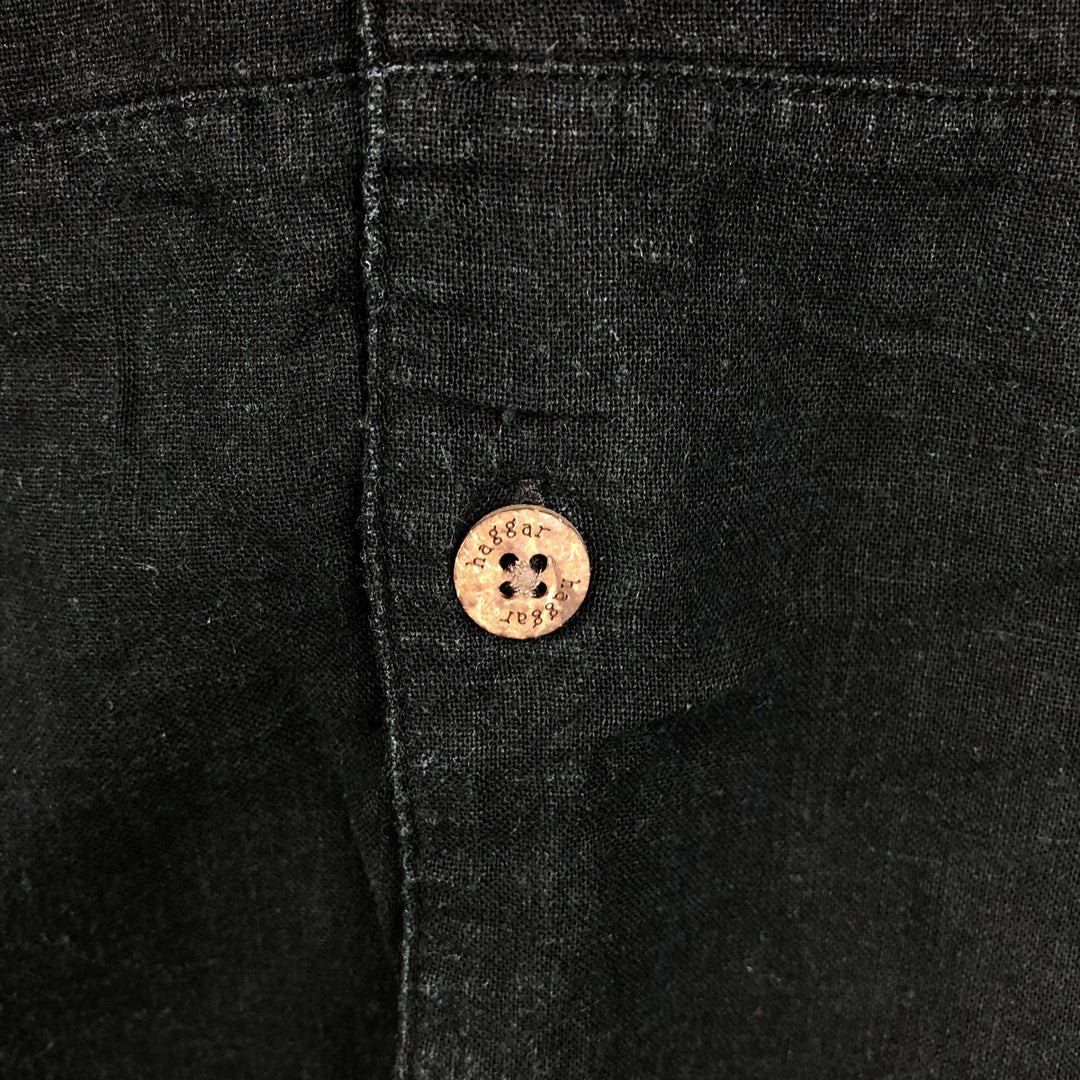 Haggar Diamond Pattern Short-Sleeve Open-Collar Linen Shirt, Men's Size L (Equivalent), Boxy Shirt linen black type Vintage Second Hand