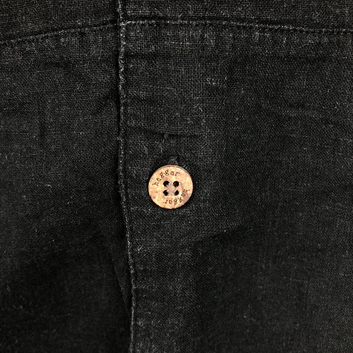 Haggar Diamond Pattern Short-Sleeve Open-Collar Linen Shirt, Men's Size L (Equivalent), Boxy Shirt linen black type Vintage Second Hand