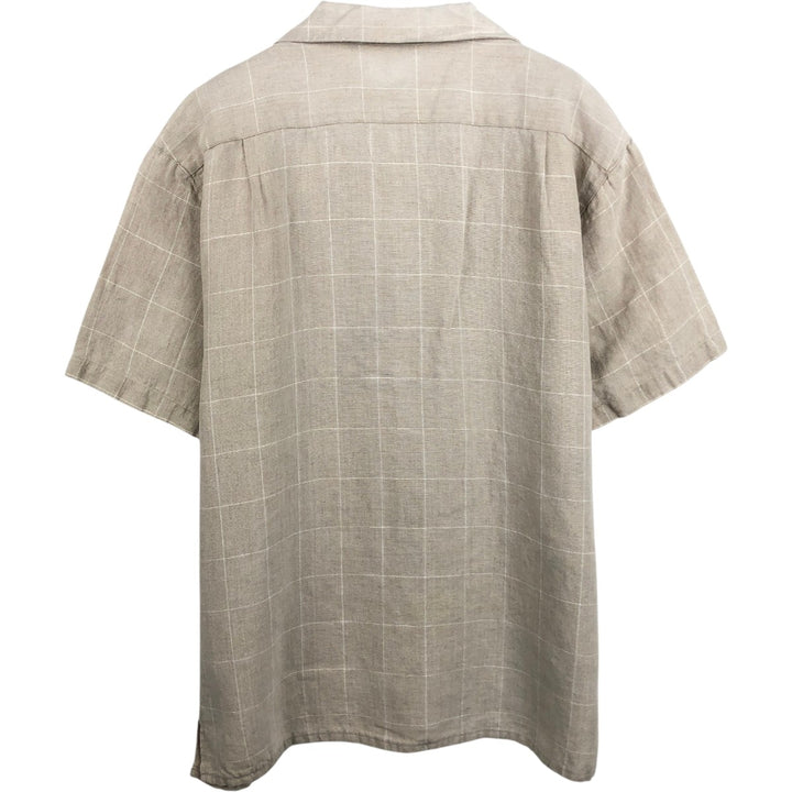 Successo Uomo by Phita Check Pattern Short-Sleeve Open Collar Linen Shirt, Boxy Shirt, Men's Size M (approx.) linen Beige type Vintage Second Hand