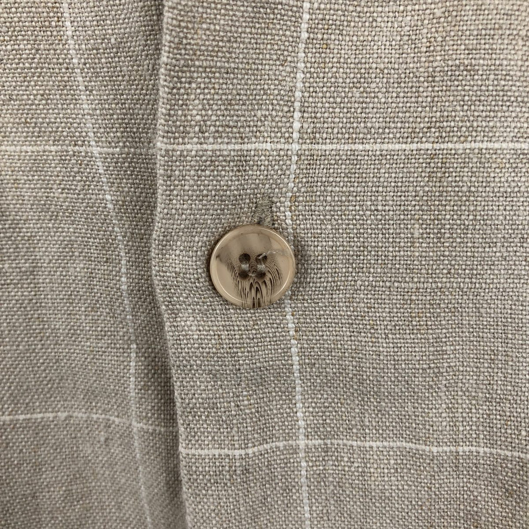 Successo Uomo by Phita Check Pattern Short-Sleeve Open Collar Linen Shirt, Boxy Shirt, Men's Size M (approx.) linen Beige type Vintage Second Hand