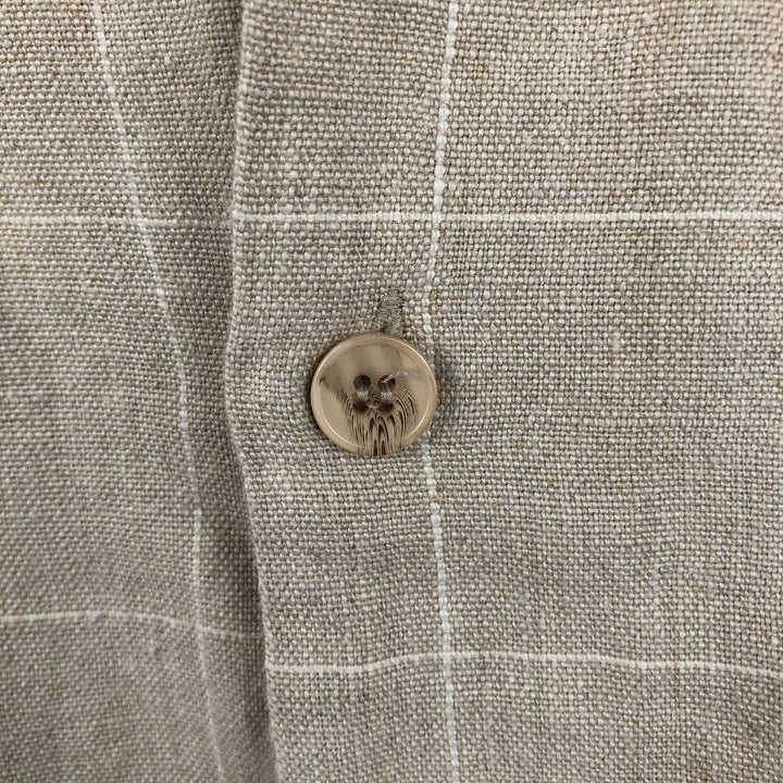 Successo Uomo by Phita Check Pattern Short-Sleeve Open Collar Linen Shirt, Boxy Shirt, Men's Size M (approx.) linen Beige type Vintage Second Hand