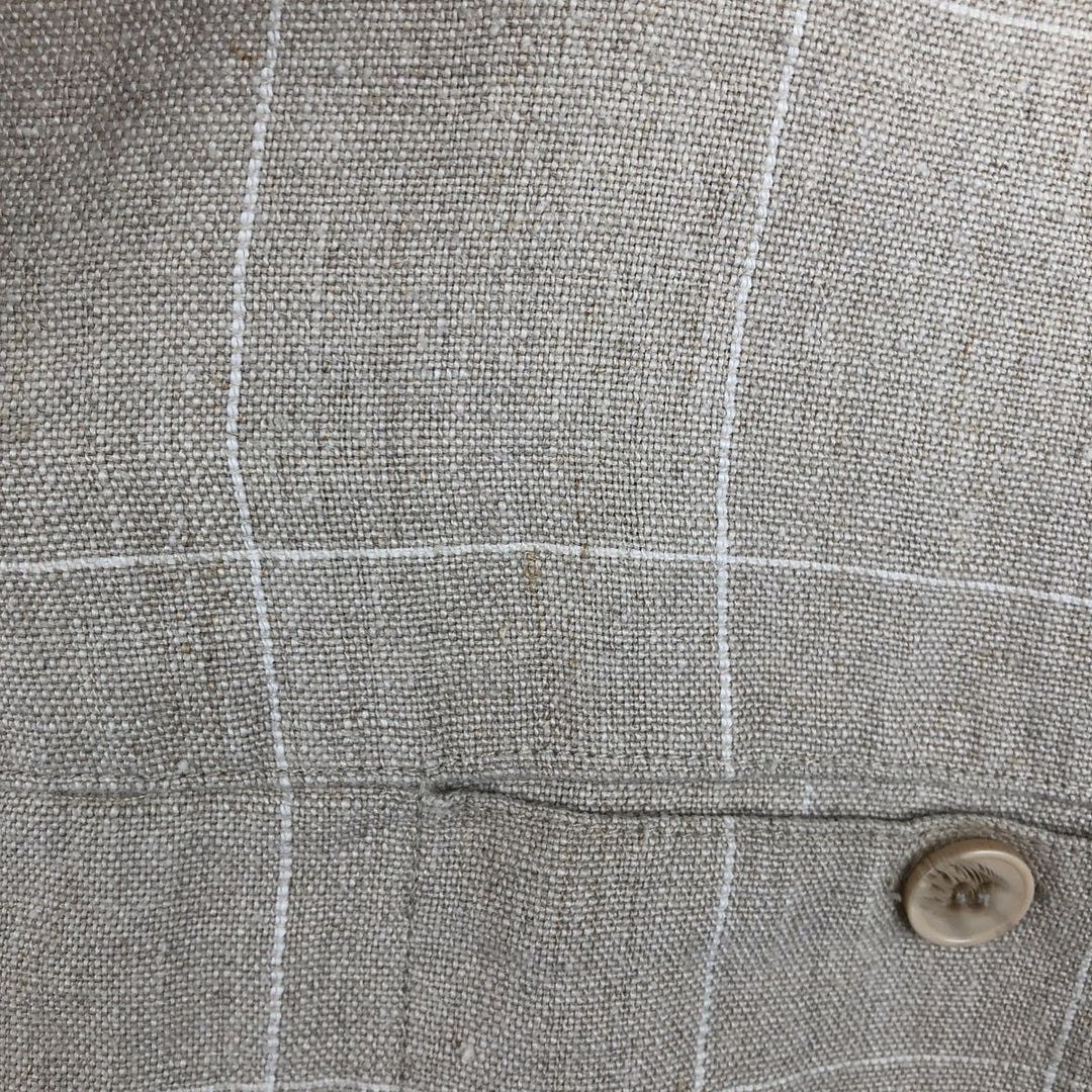 Successo Uomo by Phita Check Pattern Short-Sleeve Open Collar Linen Shirt, Boxy Shirt, Men's Size M (approx.) linen Beige type Vintage Second Hand