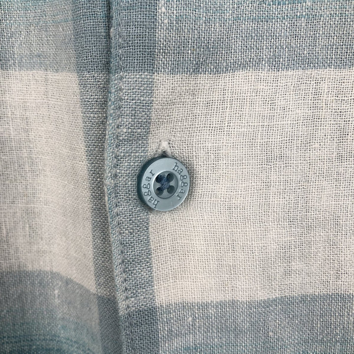 Haggar Check Pattern Short-Sleeve Open Collar Linen Shirt, Boxy Shirt, Men's Size XL (approx.) linen Blue type light blue Vintage Second Hand