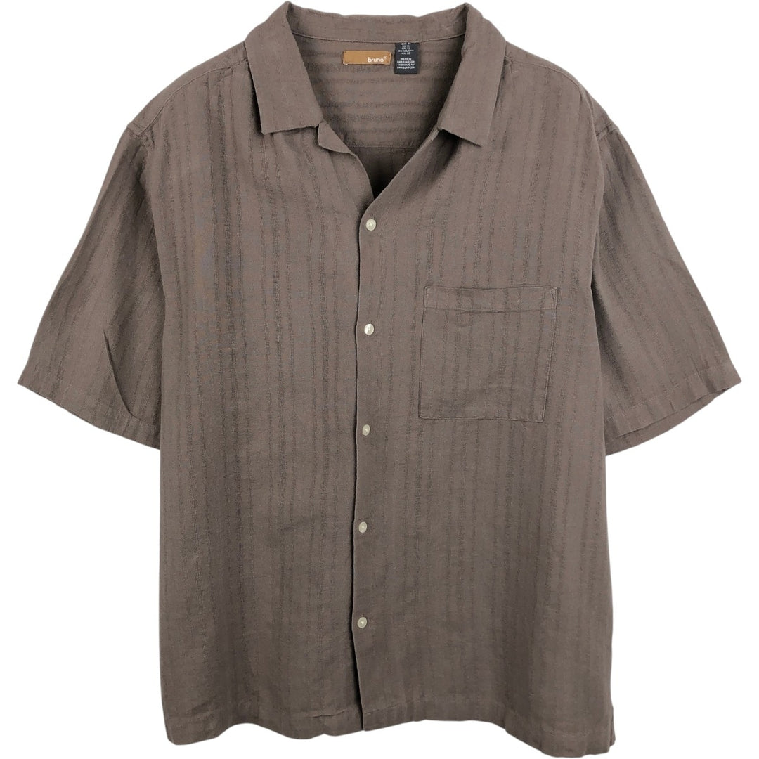 Bruno Short-Sleeve Open-Collar Linen Shirt, Boxy Fit, Men's Size XL unclear brown type Vintage Second Hand