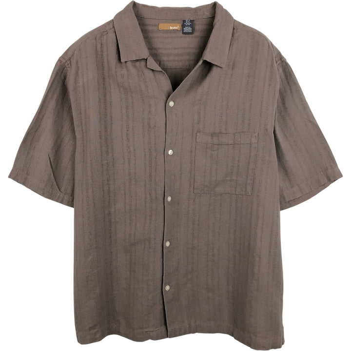 Bruno Short-Sleeve Open-Collar Linen Shirt, Boxy Fit, Men's Size XL unclear brown type Vintage Second Hand