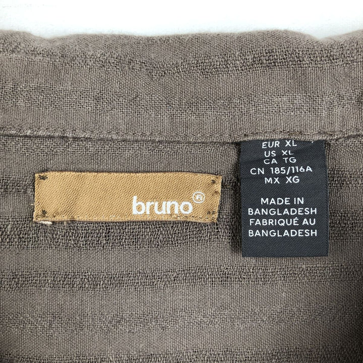 Bruno Short-Sleeve Open-Collar Linen Shirt, Boxy Fit, Men's Size XL unclear brown type Vintage Second Hand