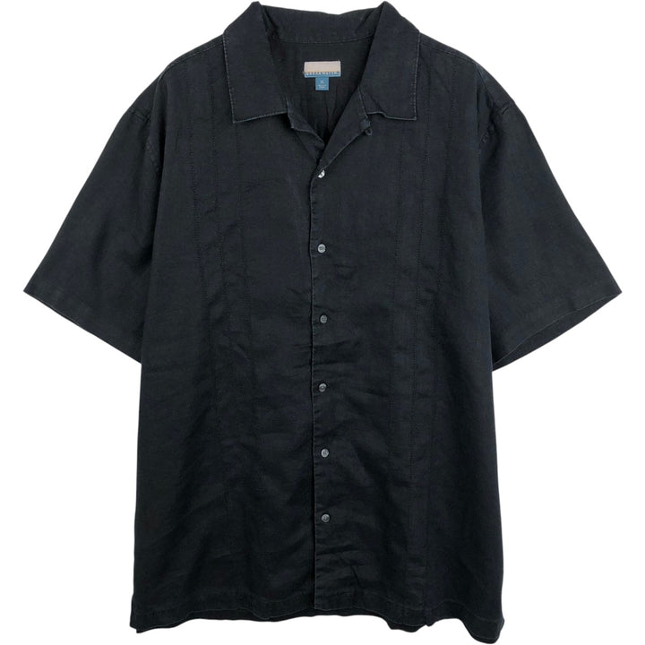 BREAKWATER Short-Sleeve Open-Collar Linen Shirt, Boxy Fit, Men's Size XL (approx.) linen black type Vintage Second Hand