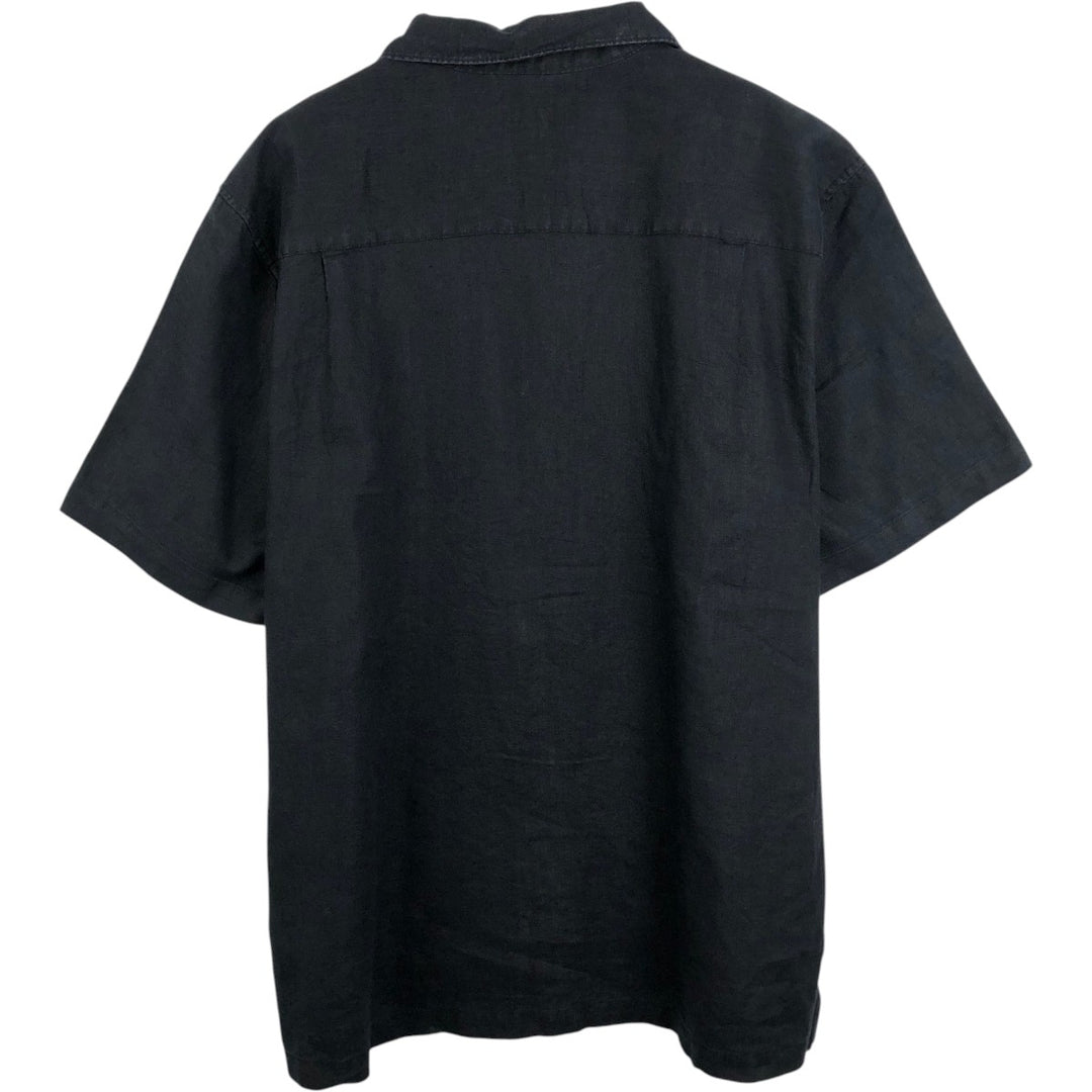 BREAKWATER Short-Sleeve Open-Collar Linen Shirt, Boxy Fit, Men's Size XL (approx.) linen black type Vintage Second Hand