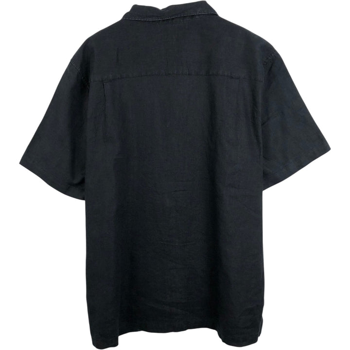 BREAKWATER Short-Sleeve Open-Collar Linen Shirt, Boxy Fit, Men's Size XL (approx.) linen black type Vintage Second Hand