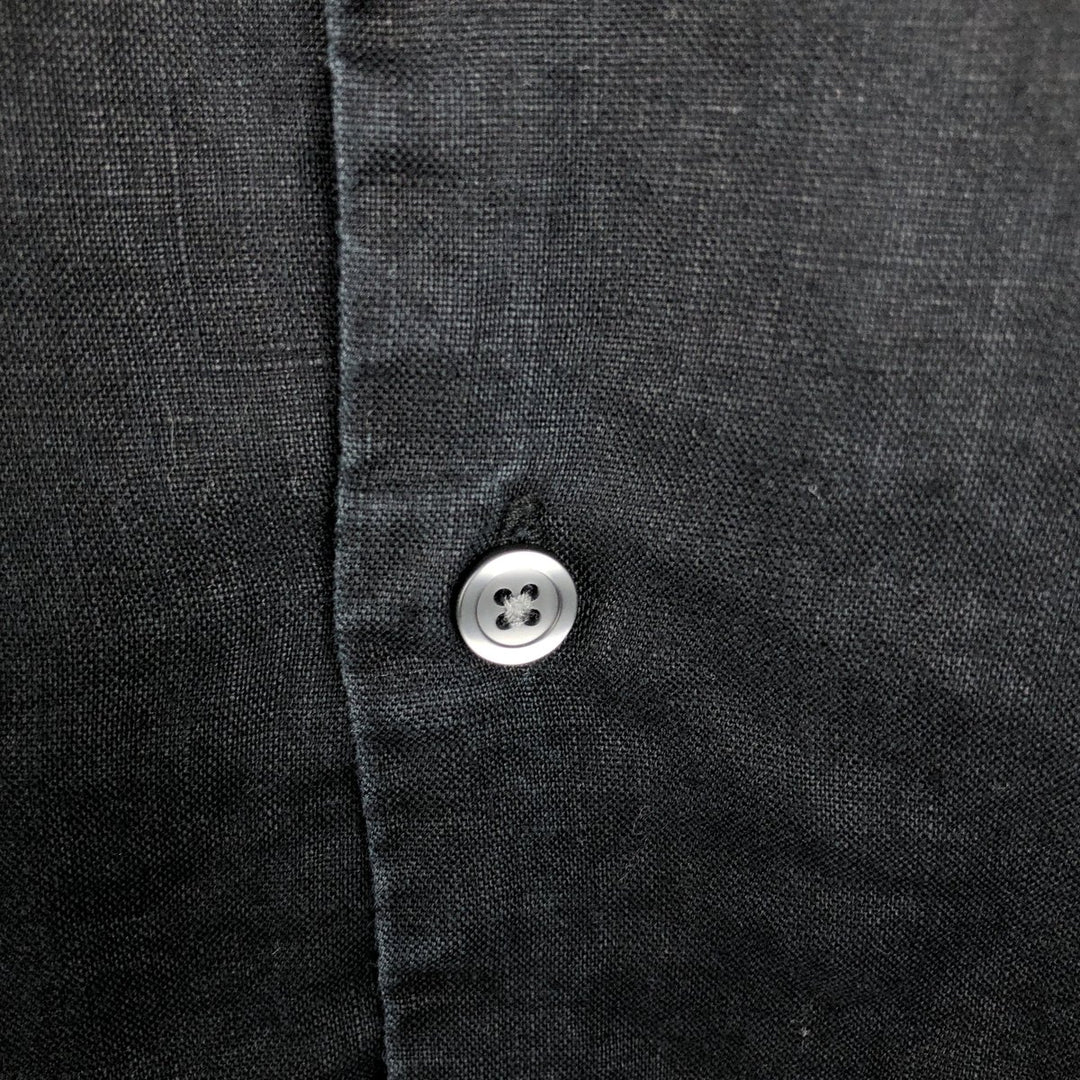 BREAKWATER Short-Sleeve Open-Collar Linen Shirt, Boxy Fit, Men's Size XL (approx.) linen black type Vintage Second Hand