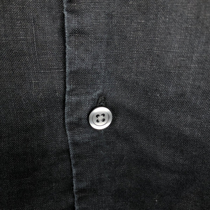 BREAKWATER Short-Sleeve Open-Collar Linen Shirt, Boxy Fit, Men's Size XL (approx.) linen black type Vintage Second Hand