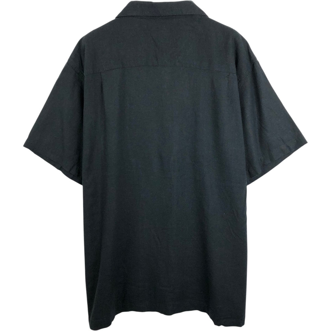 HAGGAR Washable Linen Short-Sleeve Open-Collar Linen Shirt, Boxy Shirt, Men's Size L (approx.) linen black type Vintage Second Hand