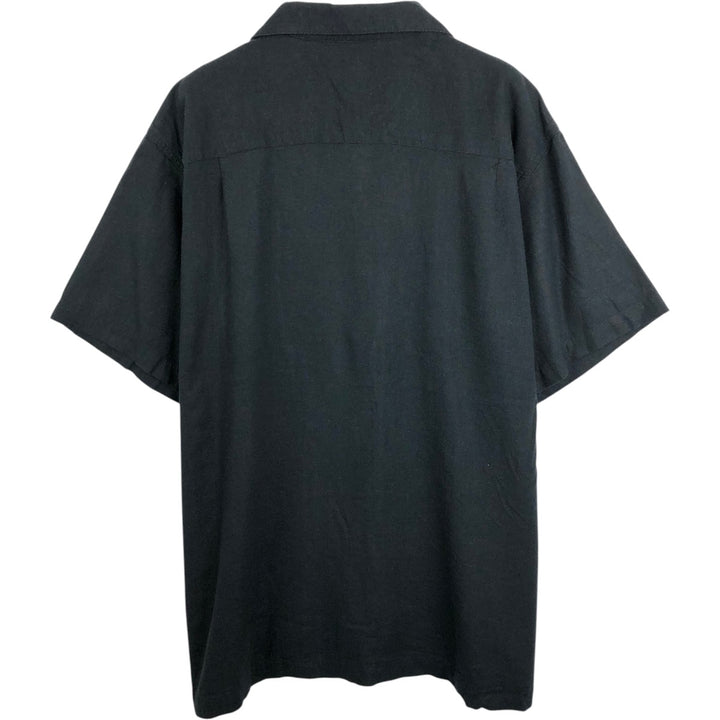 HAGGAR Washable Linen Short-Sleeve Open-Collar Linen Shirt, Boxy Shirt, Men's Size L (approx.) linen black type Vintage Second Hand