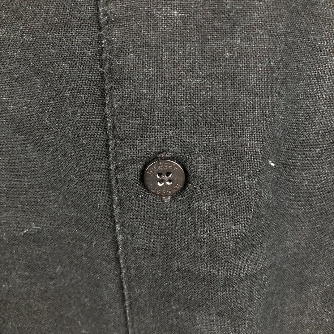 HAGGAR Washable Linen Short-Sleeve Open-Collar Linen Shirt, Boxy Shirt, Men's Size L (approx.) linen black type Vintage Second Hand