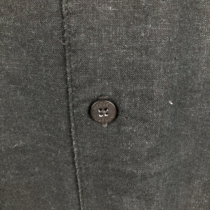 HAGGAR Washable Linen Short-Sleeve Open-Collar Linen Shirt, Boxy Shirt, Men's Size L (approx.) linen black type Vintage Second Hand