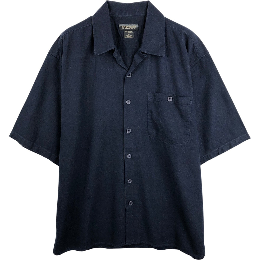 TRUST Short Sleeve Open Collar Linen Shirt, Box Shirt, Men's XL linen navy blue type Vintage Second Hand