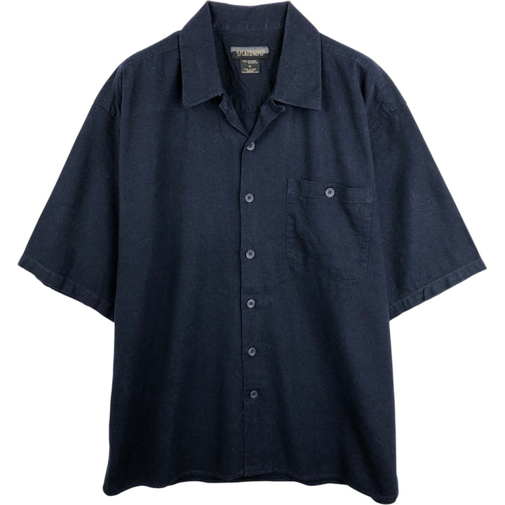 TRUST Short Sleeve Open Collar Linen Shirt, Box Shirt, Men's XL linen navy blue type Vintage Second Hand