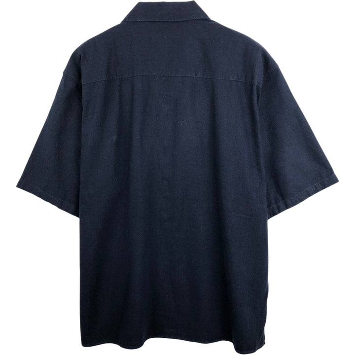 TRUST Short Sleeve Open Collar Linen Shirt, Box Shirt, Men's XL linen navy blue type Vintage Second Hand