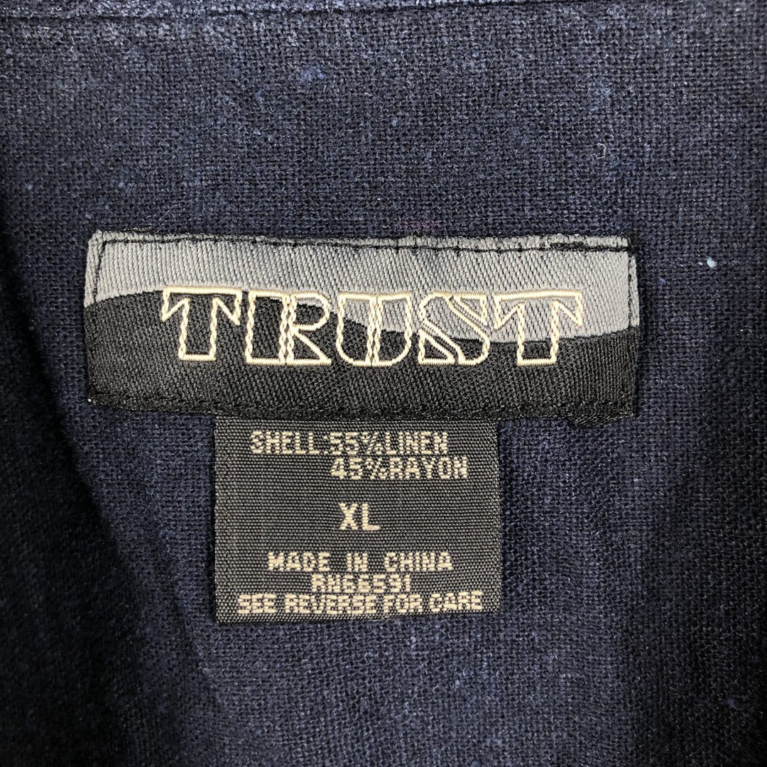 TRUST Short Sleeve Open Collar Linen Shirt, Box Shirt, Men's XL linen navy blue type Vintage Second Hand