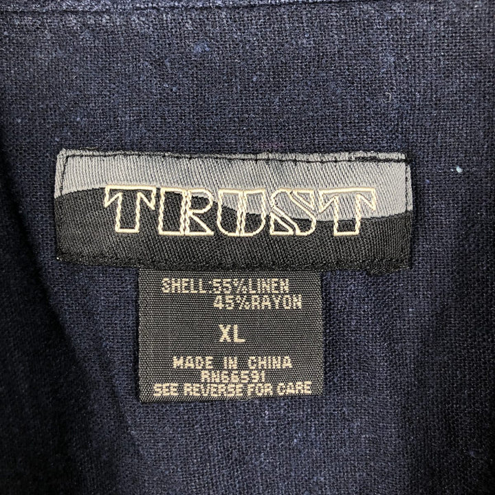 TRUST Short Sleeve Open Collar Linen Shirt, Box Shirt, Men's XL linen navy blue type Vintage Second Hand