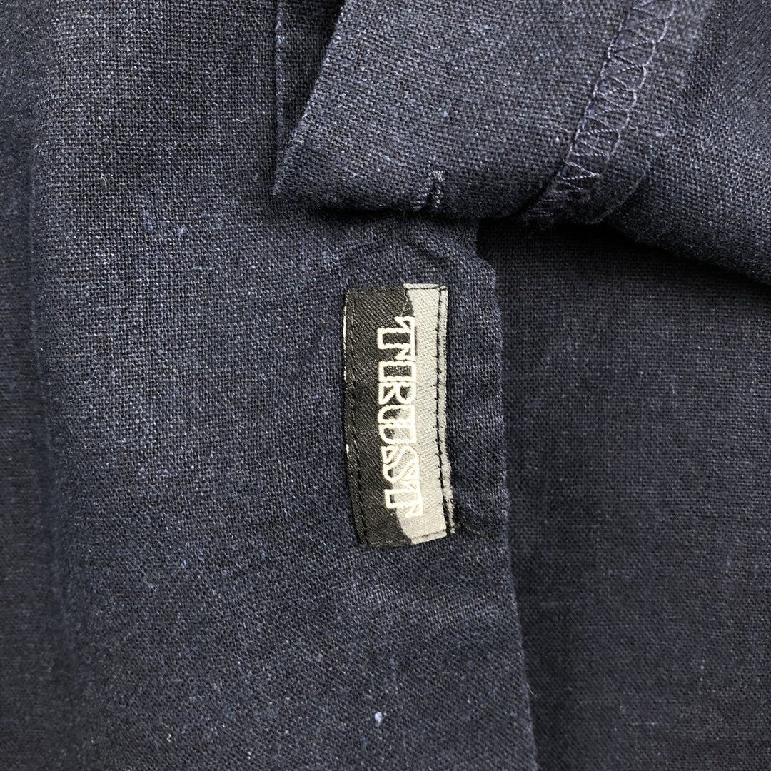 TRUST Short Sleeve Open Collar Linen Shirt, Box Shirt, Men's XL linen navy blue type Vintage Second Hand