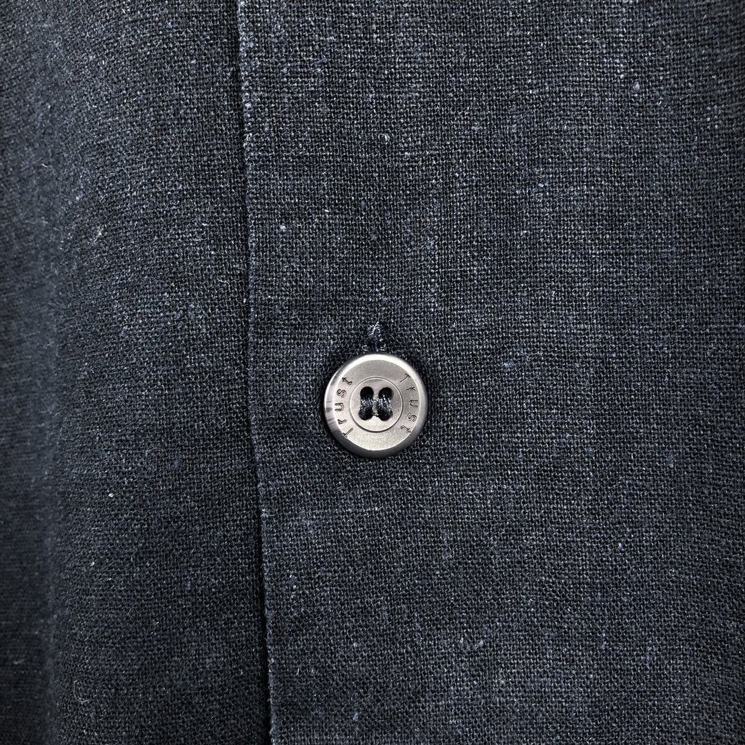 TRUST Short Sleeve Open Collar Linen Shirt, Box Shirt, Men's XL linen navy blue type Vintage Second Hand