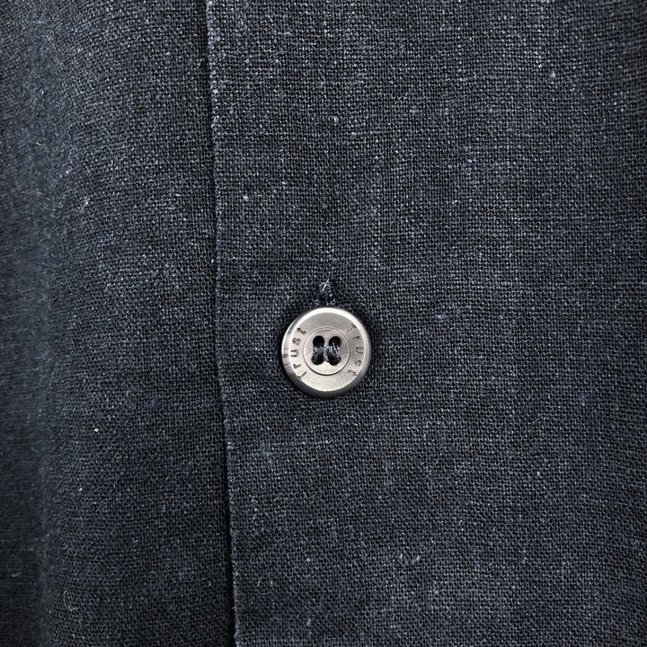 TRUST Short Sleeve Open Collar Linen Shirt, Box Shirt, Men's XL linen navy blue type Vintage Second Hand