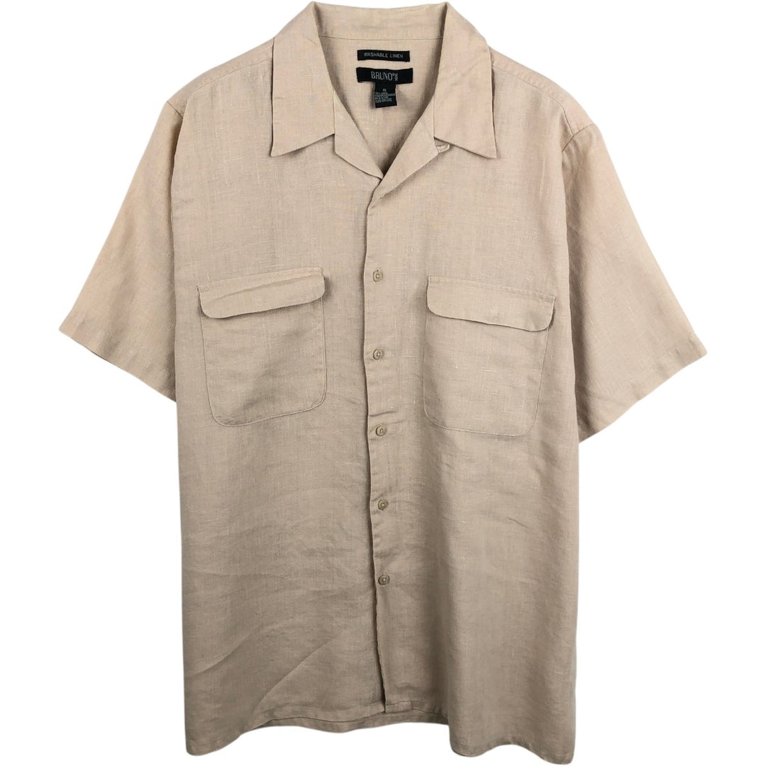 BRUNO Short-Sleeve Open-Collar Linen Shirt, Boxy Shirt, Men's Size XL (approx.) linen Beige type Vintage Second Hand