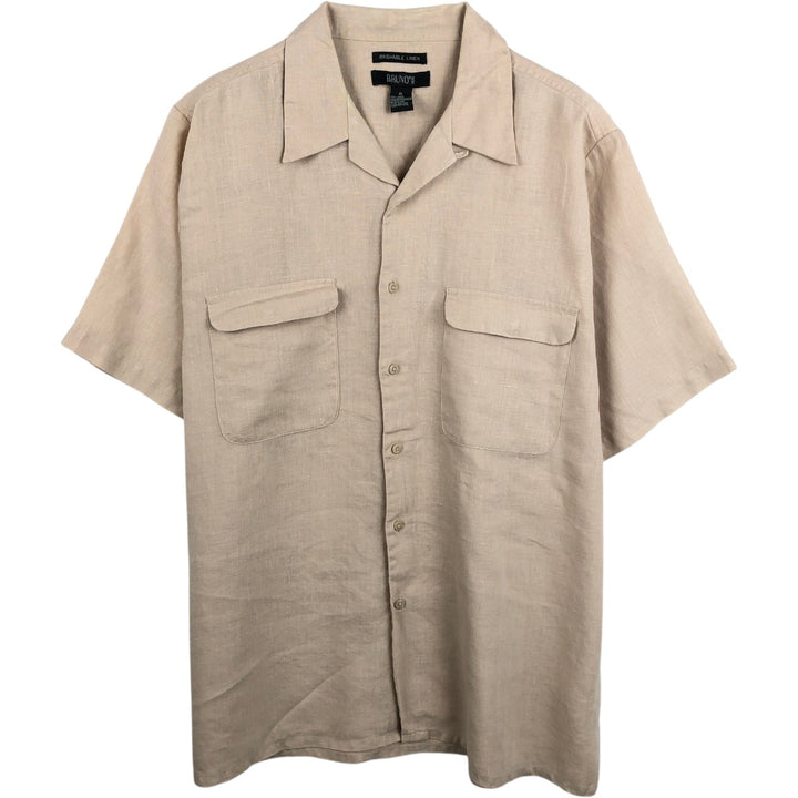 BRUNO Short-Sleeve Open-Collar Linen Shirt, Boxy Shirt, Men's Size XL (approx.) linen Beige type Vintage Second Hand