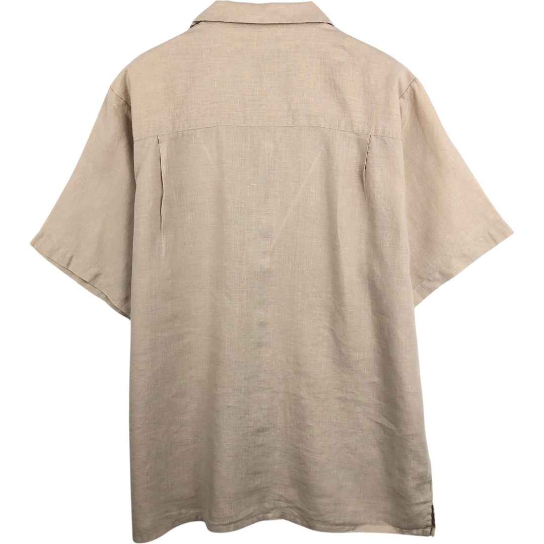 BRUNO Short-Sleeve Open-Collar Linen Shirt, Boxy Shirt, Men's Size XL (approx.) linen Beige type Vintage Second Hand