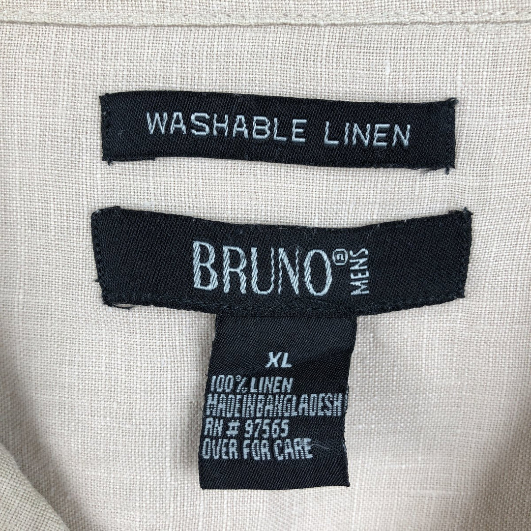 BRUNO Short-Sleeve Open-Collar Linen Shirt, Boxy Shirt, Men's Size XL (approx.) linen Beige type Vintage Second Hand