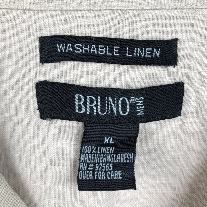 BRUNO Short-Sleeve Open-Collar Linen Shirt, Boxy Shirt, Men's Size XL (approx.) linen Beige type Vintage Second Hand