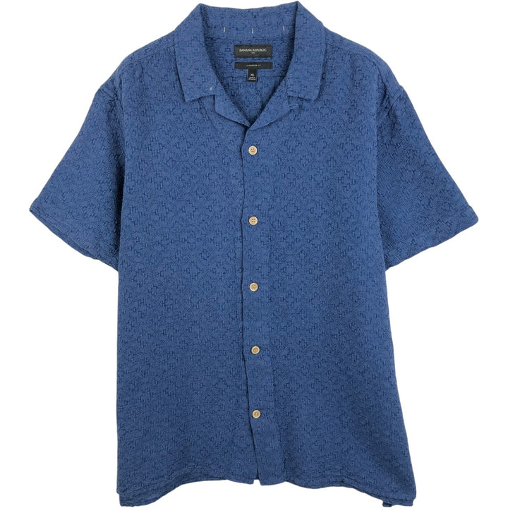 Banana Republic Standard Fit all-over print short-sleeved open-collar linen shirt, boxy fit, men's size XL. linen blue type Vintage Second Hand