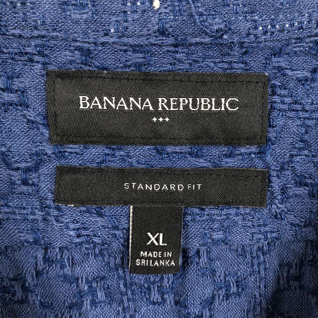 Banana Republic Standard Fit all-over print short-sleeved open-collar linen shirt, boxy fit, men's size XL. linen blue type Vintage Second Hand
