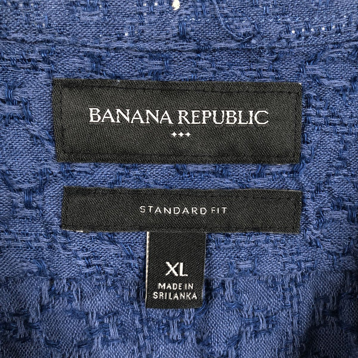 Banana Republic Standard Fit all-over print short-sleeved open-collar linen shirt, boxy fit, men's size XL. linen blue type Vintage Second Hand