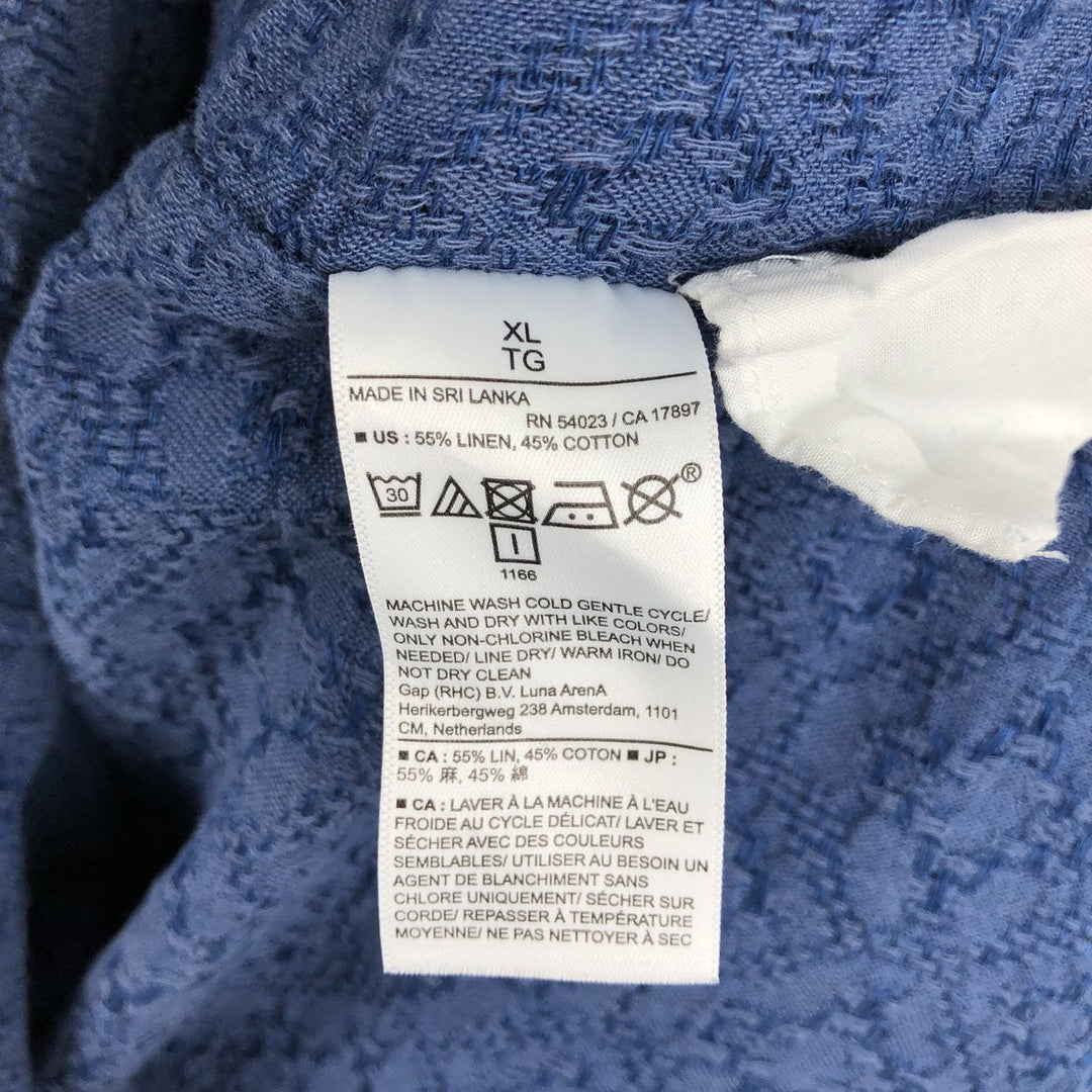 Banana Republic Standard Fit all-over print short-sleeved open-collar linen shirt, boxy fit, men's size XL. linen blue type Vintage Second Hand