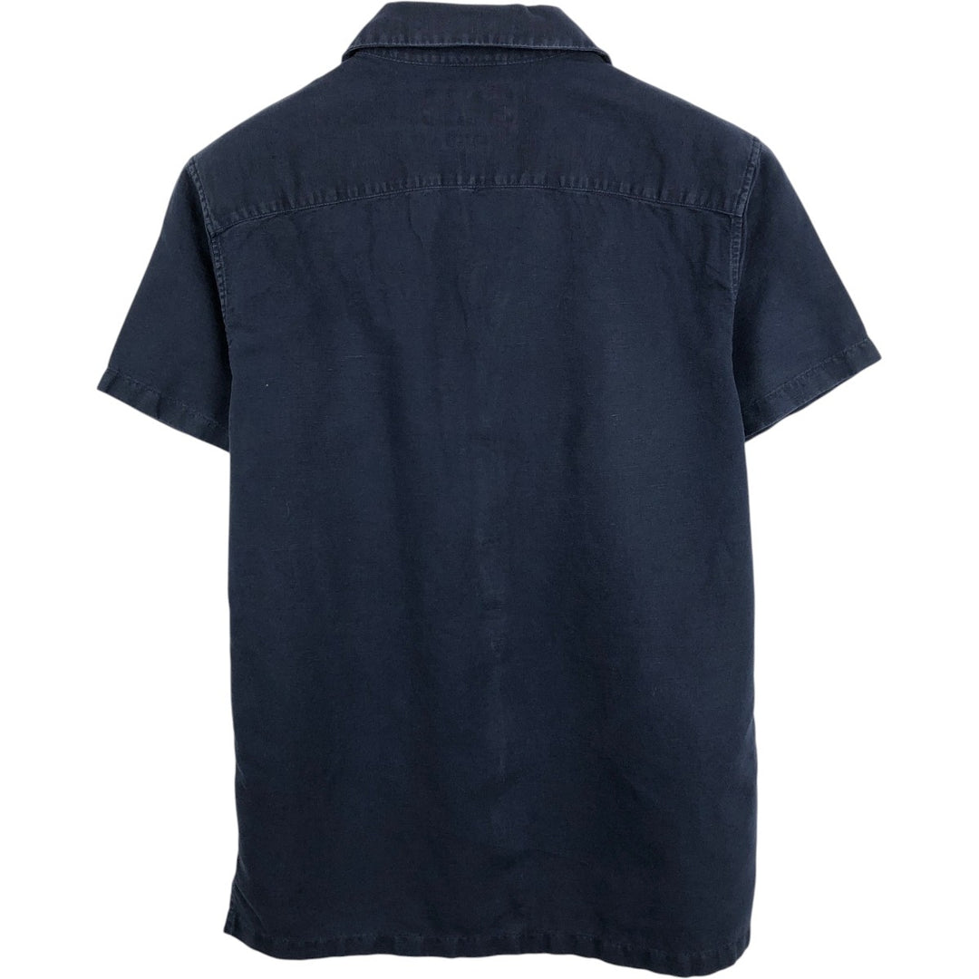 Abercrombie & Fitch LINEN BLEND Short-Sleeve Open-Collar Box Shirt (Men's Size S) linen navy blue type Vintage Second Hand