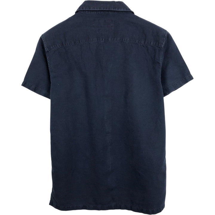 Abercrombie & Fitch LINEN BLEND Short-Sleeve Open-Collar Box Shirt (Men's Size S) linen navy blue type Vintage Second Hand