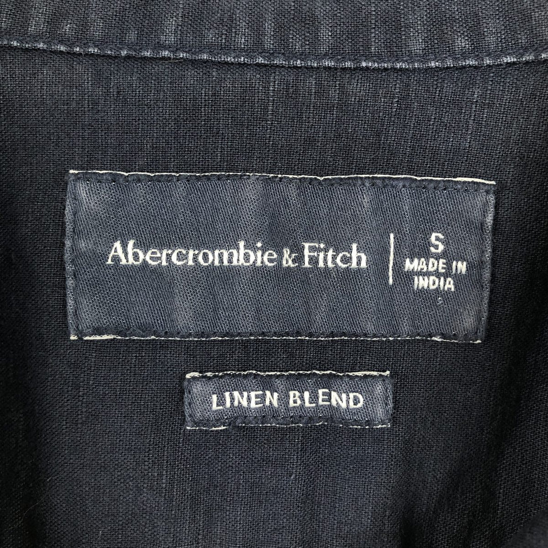 Abercrombie & Fitch LINEN BLEND Short-Sleeve Open-Collar Box Shirt (Men's Size S) linen navy blue type Vintage Second Hand