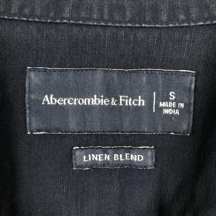 Abercrombie & Fitch LINEN BLEND Short-Sleeve Open-Collar Box Shirt (Men's Size S) linen navy blue type Vintage Second Hand