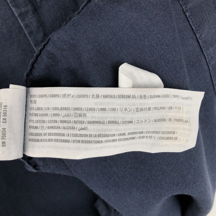 Abercrombie & Fitch LINEN BLEND Short-Sleeve Open-Collar Box Shirt (Men's Size S) linen navy blue type Vintage Second Hand
