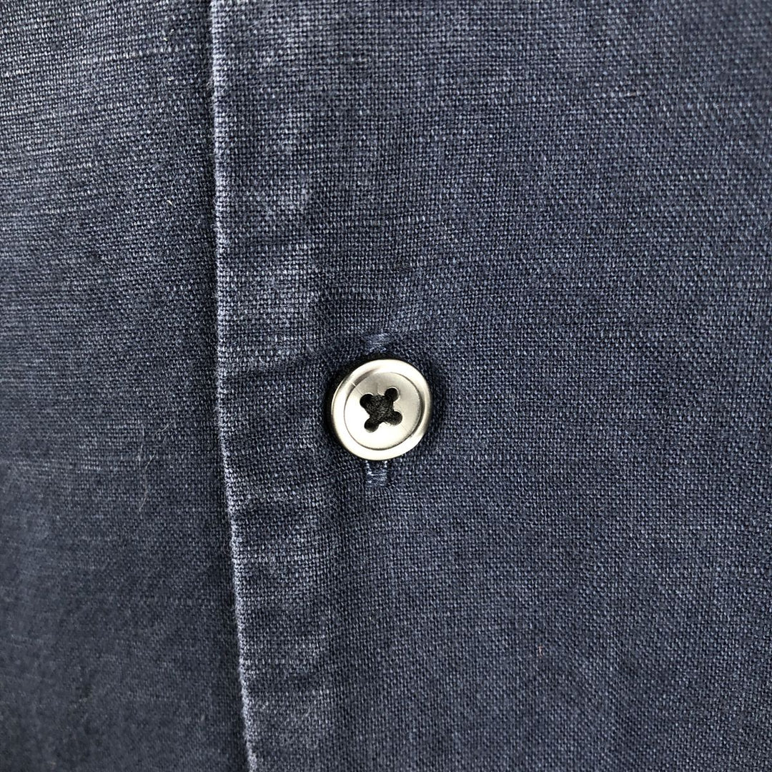 Abercrombie & Fitch LINEN BLEND Short-Sleeve Open-Collar Box Shirt (Men's Size S) linen navy blue type Vintage Second Hand