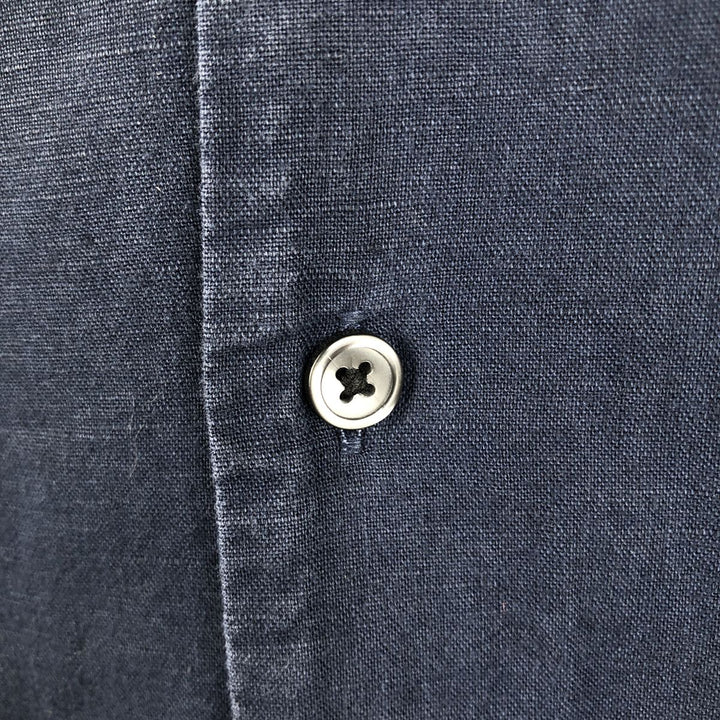 Abercrombie & Fitch LINEN BLEND Short-Sleeve Open-Collar Box Shirt (Men's Size S) linen navy blue type Vintage Second Hand