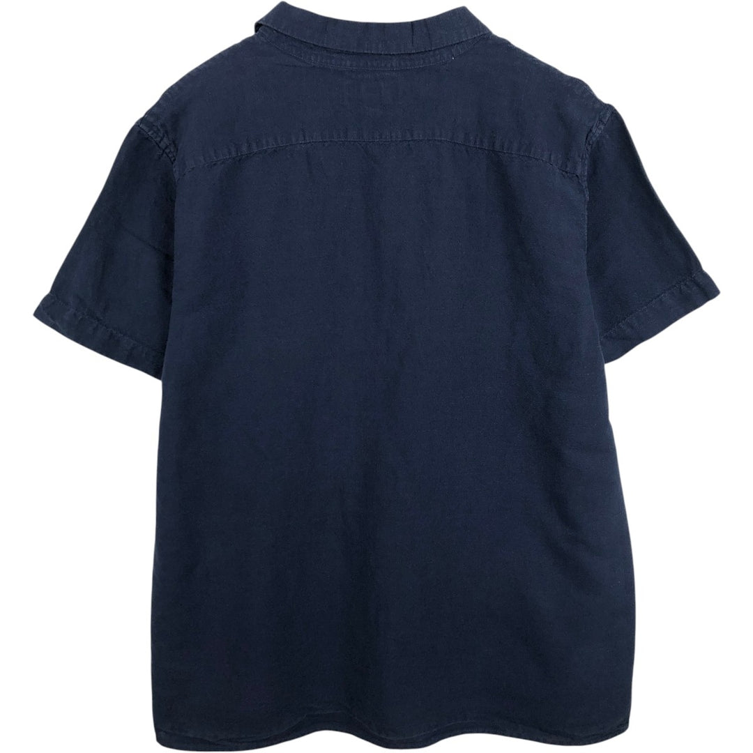 Banana Republic Slim Fit Short-Sleeve Open-Collar Linen Shirt, Boxy Shirt, Men's Size XL (approx.) linen navy blue type Vintage Second Hand