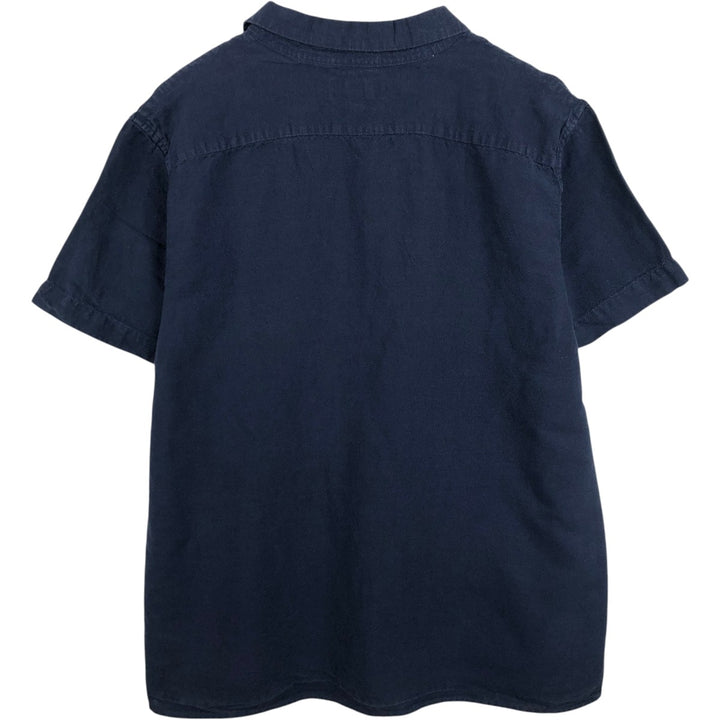 Banana Republic Slim Fit Short-Sleeve Open-Collar Linen Shirt, Boxy Shirt, Men's Size XL (approx.) linen navy blue type Vintage Second Hand