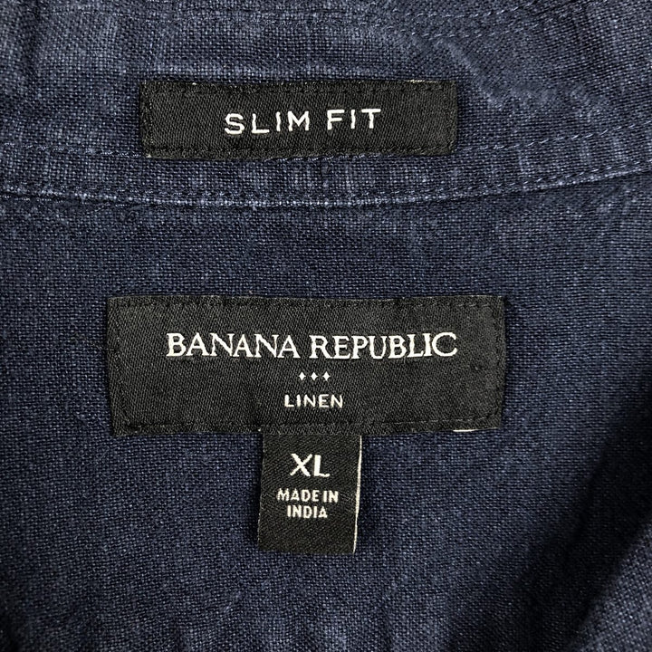 Banana Republic Slim Fit Short-Sleeve Open-Collar Linen Shirt, Boxy Shirt, Men's Size XL (approx.) linen navy blue type Vintage Second Hand