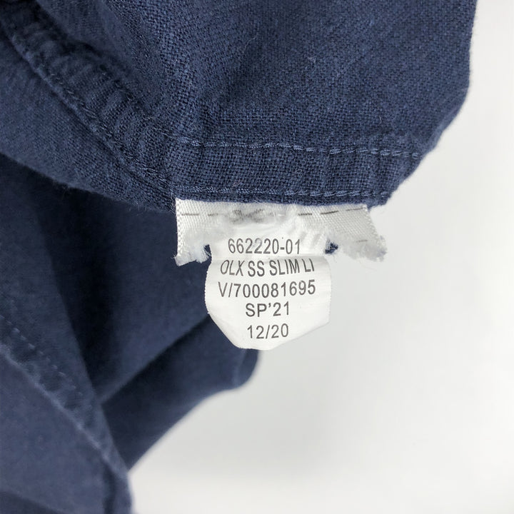 Banana Republic Slim Fit Short-Sleeve Open-Collar Linen Shirt, Boxy Shirt, Men's Size XL (approx.) linen navy blue type Vintage Second Hand
