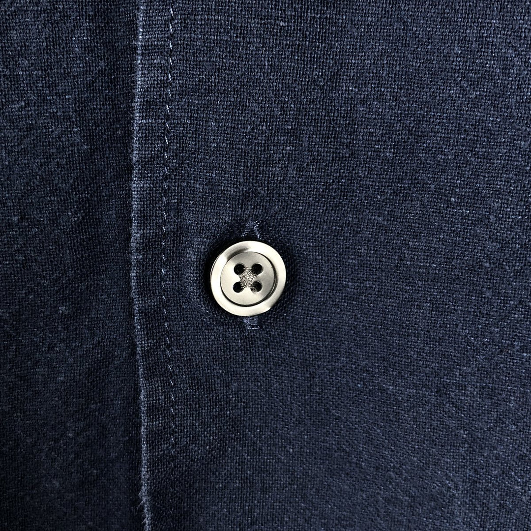 Banana Republic Slim Fit Short-Sleeve Open-Collar Linen Shirt, Boxy Shirt, Men's Size XL (approx.) linen navy blue type Vintage Second Hand